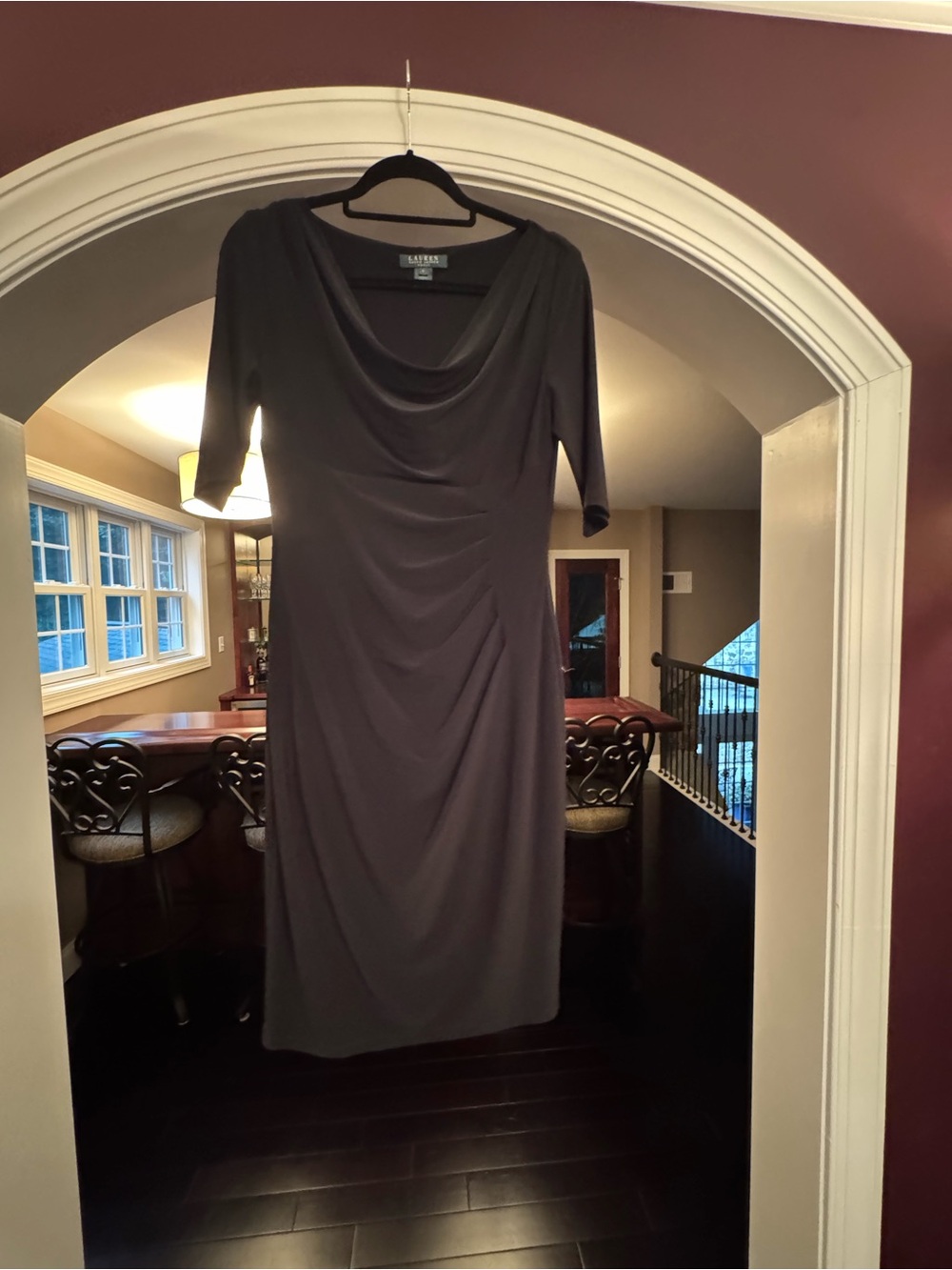 Lauren Ralph Lauren Black Draped Cowl Midi Dress